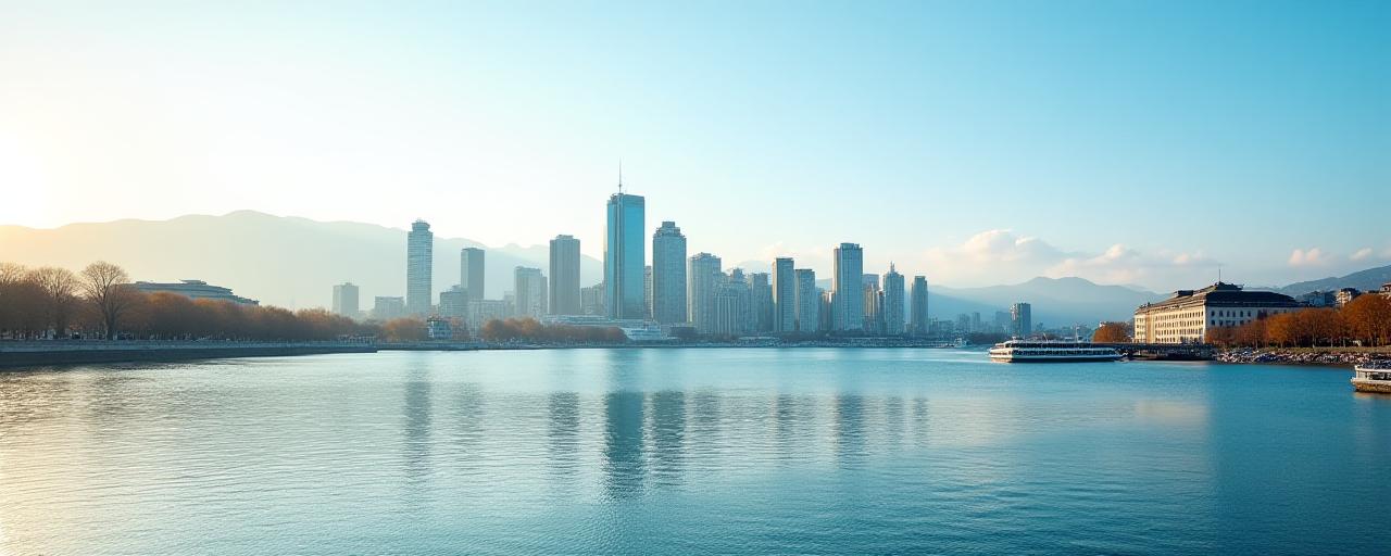 Blick auf das Finanzviertel von Zürich bei klarem Wetter